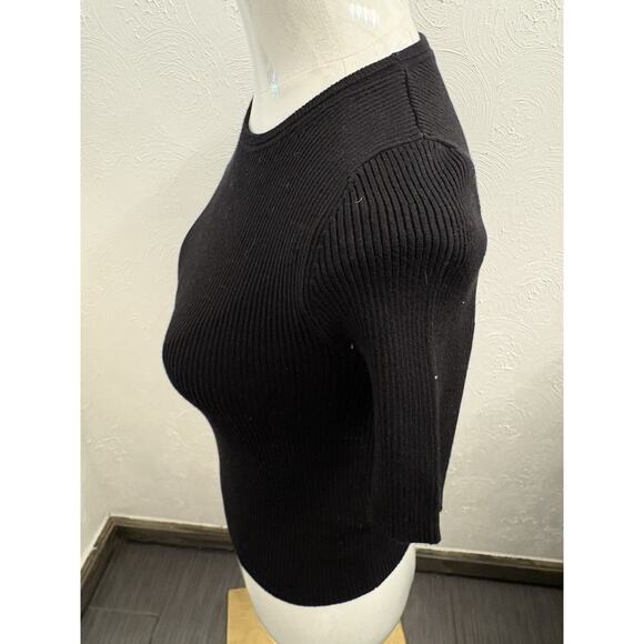 Maeve Black Ribbed Short Sleeve Sweater Size XS Stretch - Picture 2 of 7